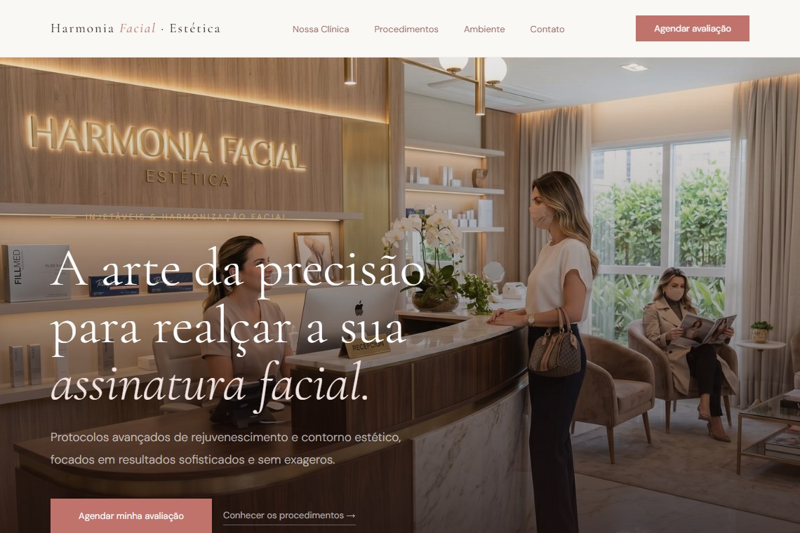 Site profissional Harmonia Facial, feito pela Atrium